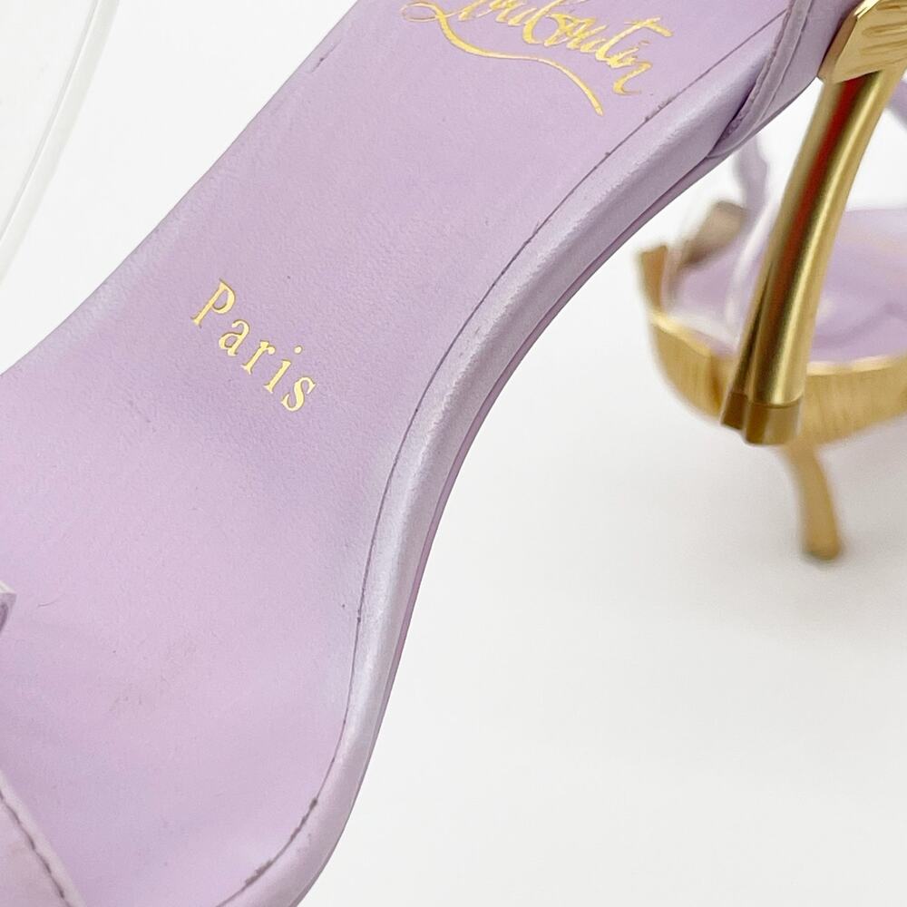 Christian Louboutin Ginko Girl 85 Lavender Ankle Strap Sandal Gold Heels EU 37 - Picture 8 of 16